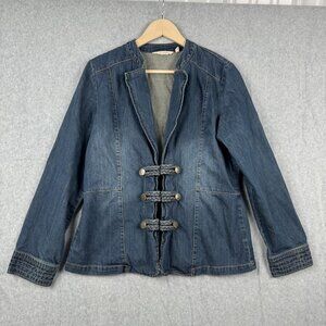 Soft Surroundings Jacket Blazer Womens M Blue Denim Braided Button Military